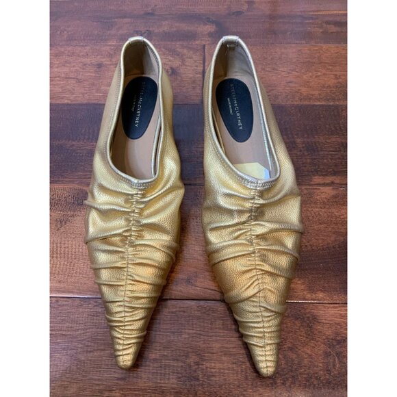 Stella McCartney Gold Elsa Ruched Pointed Toe Kitten Heel Pumps Heels, Size 41 - Picture 2 of 7